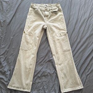OAT New York Utility Cargo Jeans Size 28 Beige Straight Leg High Rise Pants